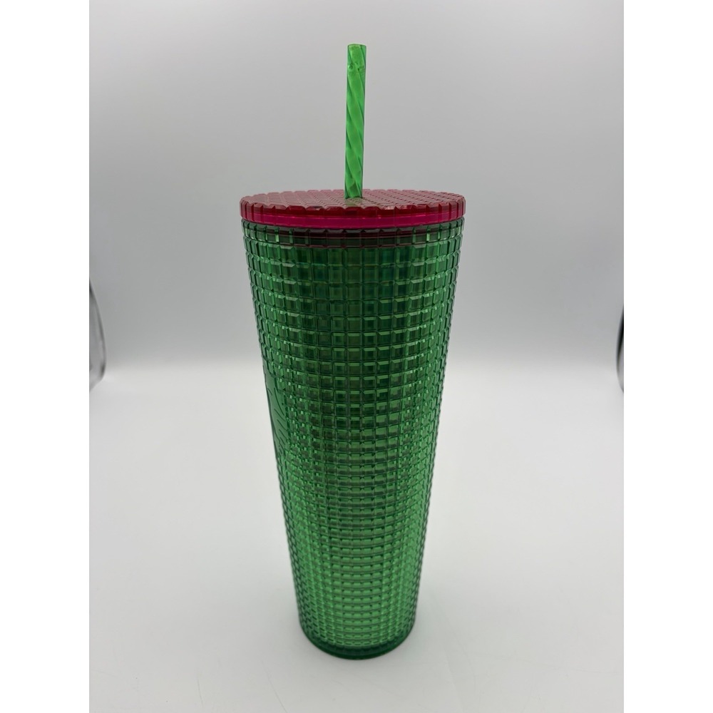 Starbucks Green Textured Cold Cup Tumbler 24 oz Reusable w/ Straw - Picture 2 of 9
